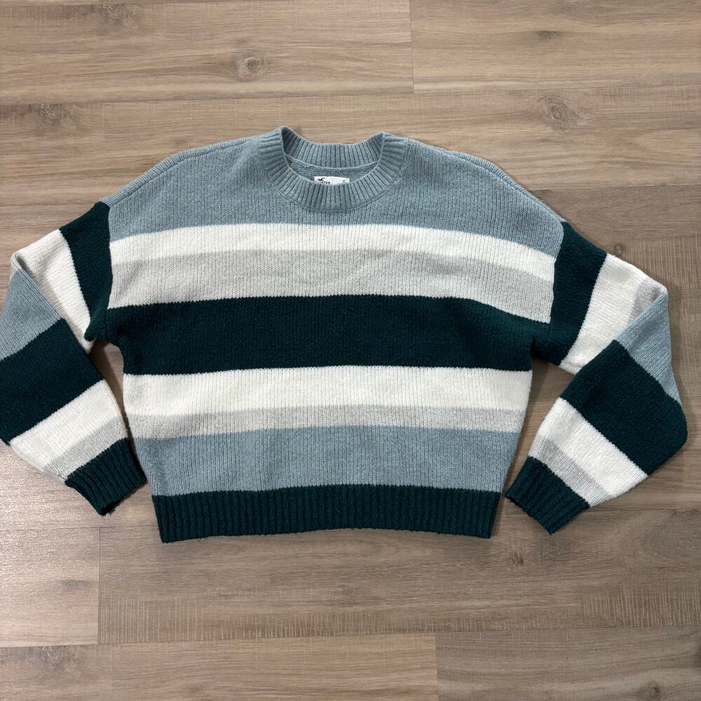 Hollister White Green Grey Striped Sweater Women Size Small